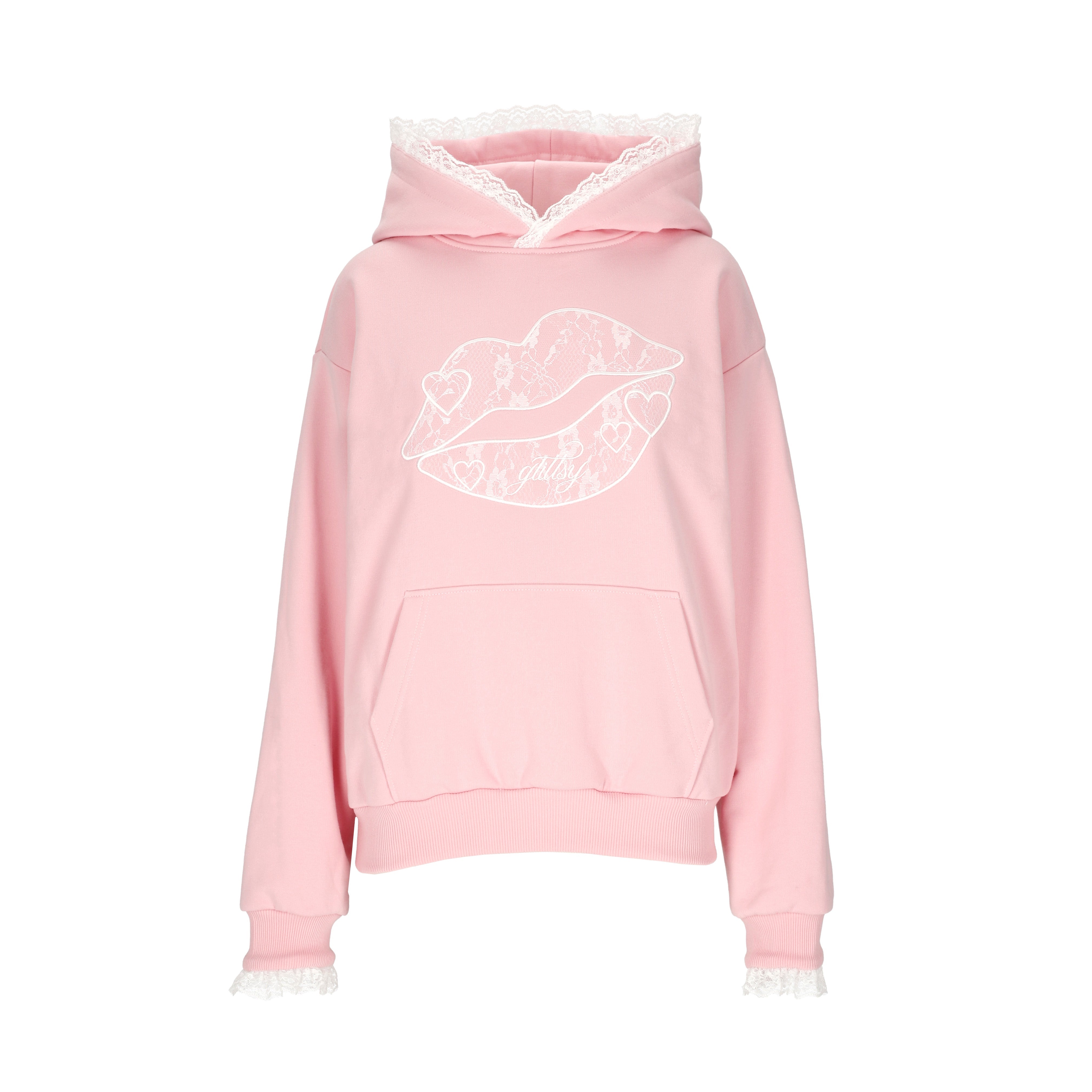 Glittsy Lace Hoodie Pink