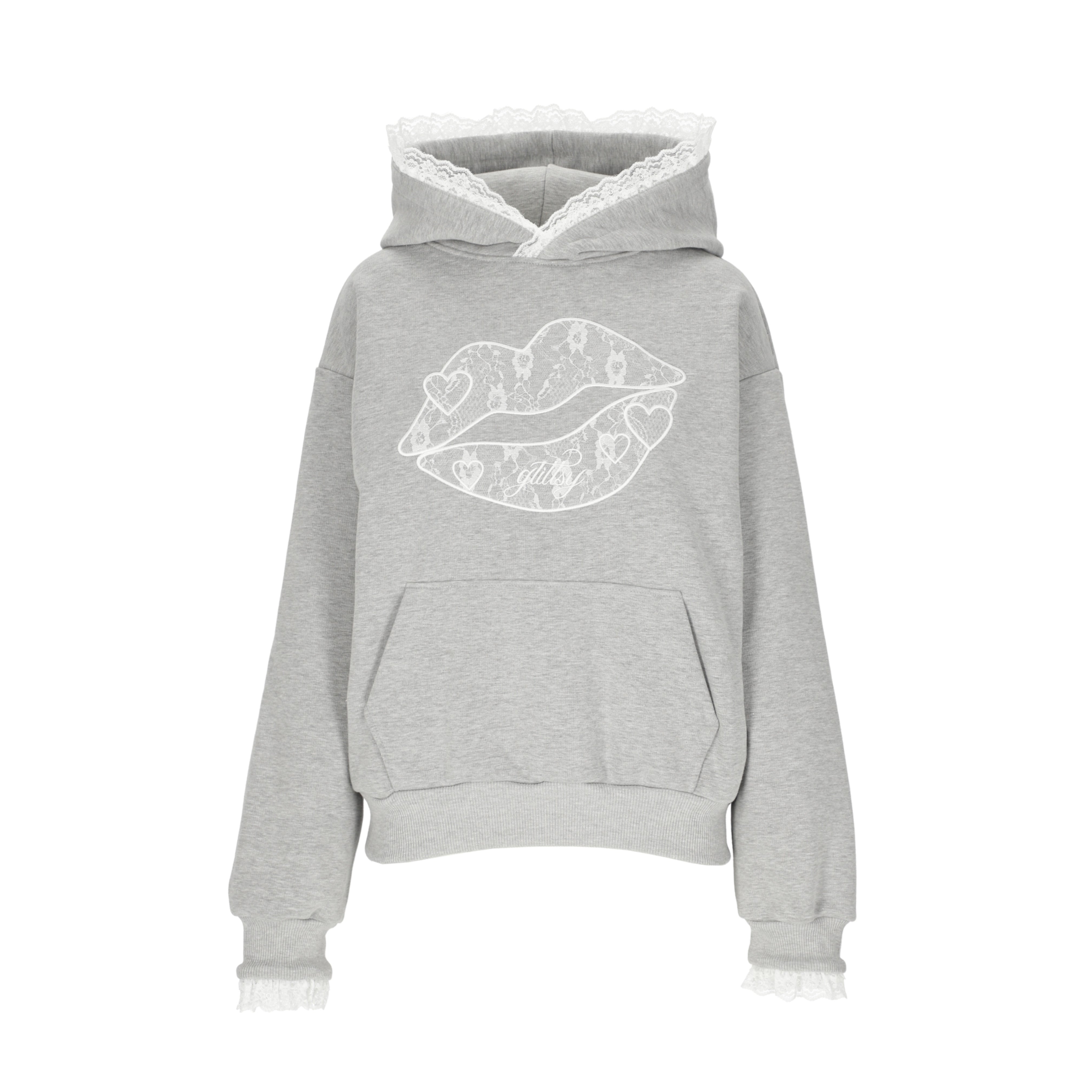 Glittsy Lace Hoodie Gray