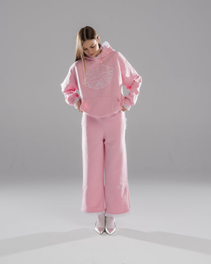 Glittsy Lace Sweatpants Pink