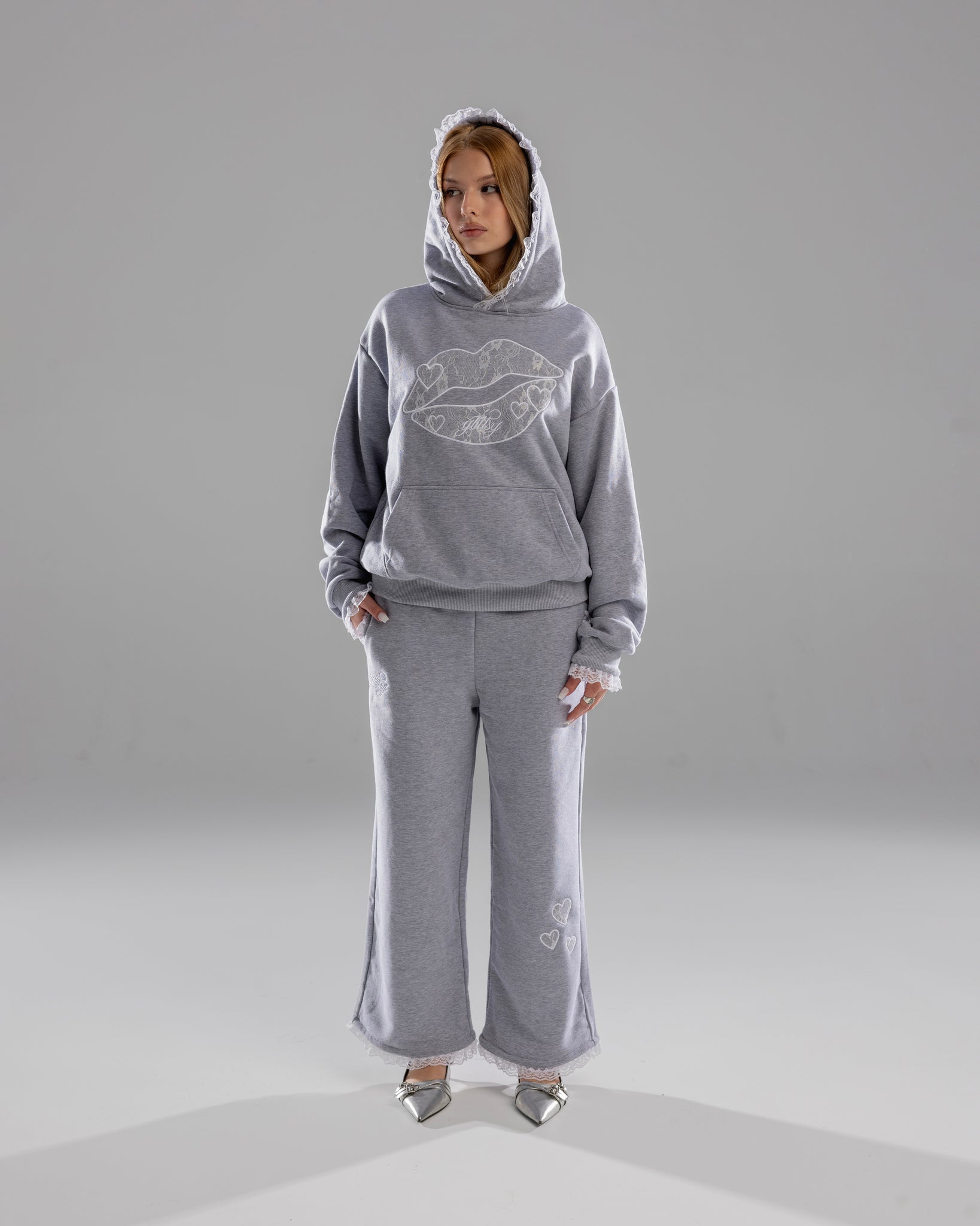 Glittsy Lace Hoodie Gray