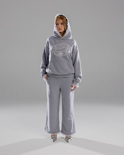 Glittsy Lace Hoodie Gray
